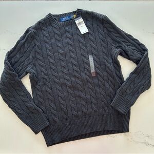 Ralph Lauren Cable Knit Sweater Men's Dark Gray Charcoal Medium NWT